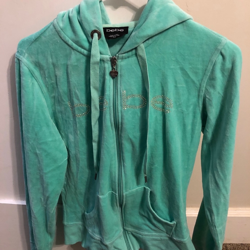 Teal bebe zip up hoodie. Size M.